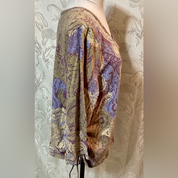 Caribbean Joe Purple Tan 3/4 Sleeve Cinched Side Top - Picture 4 of 5